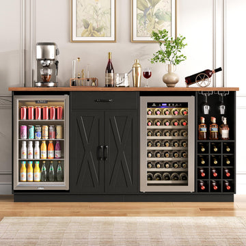 Bar Cabinet with Fridge Space, 78.74" Coffee Bar with Outlets