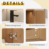 20-Inch Floating Bathroom Vanity with Sink – Wall-Mounted Guest Bathroom Cabinet for Small Spaces, Opening Shelf and Soft-Close Door, Natural Veneer Finish