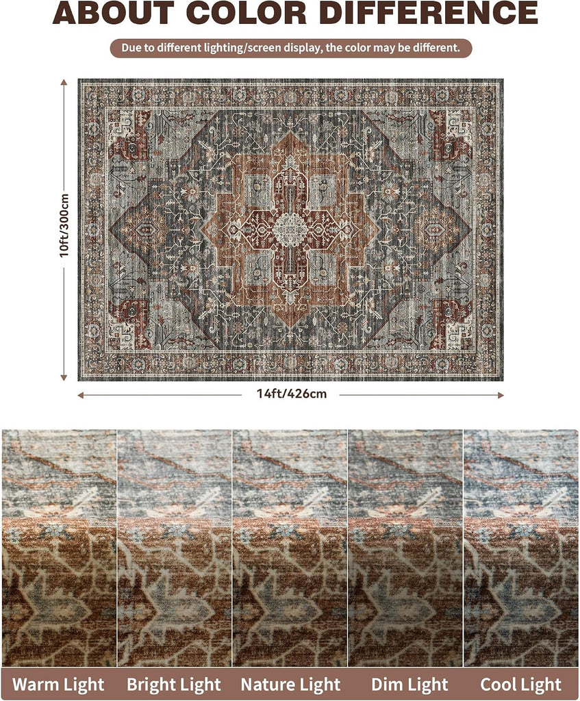 10x14 Living Room Rugs, Non Slip Washable Rug Grey/Brown/Tan