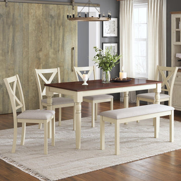 6 Piece Farmhouse Dining Table Set with 60" Solid Wood Table