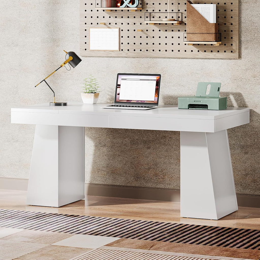 55 Inches Executive Desk, Mid-Century Modern Home Office Desk
