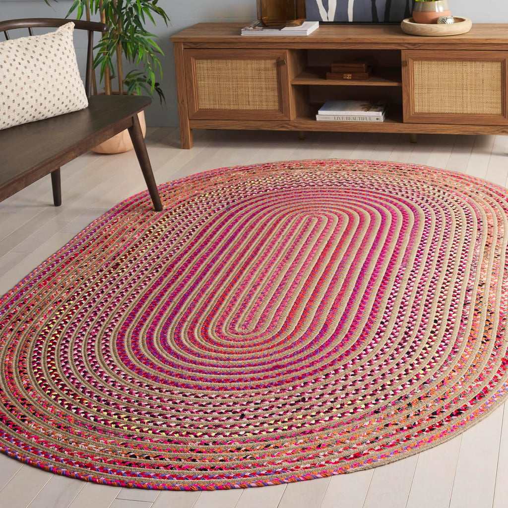 Braided Oval Rug 4x6, Brown & Red BRA861P
