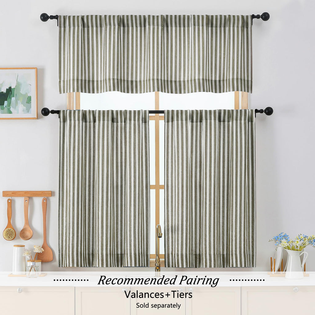 Striped Valances for Windows 14 inch, Chocolate, 2 Pieces