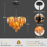 Pendant Light Kitchen Island, Black Chandeliers for Dining Room, 4-Light Pendant Lighting, 17" Modern Round Chandelier for Bedroom, Tiered Amber Glass Pendant Light Fixtures for Living Room A118-B0DT4GYKQN