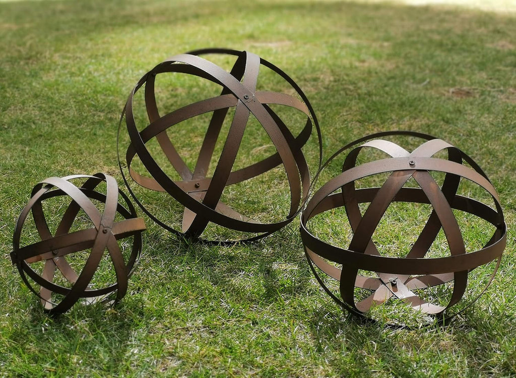 Metal Garden Spheres, Metal Band Decorative Spheres, Metal Folding Orb Garden Ball, Sets of 3