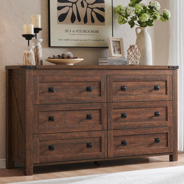 54" Wide Farmhouse 6-Drawer, Reclaimed Barnwood