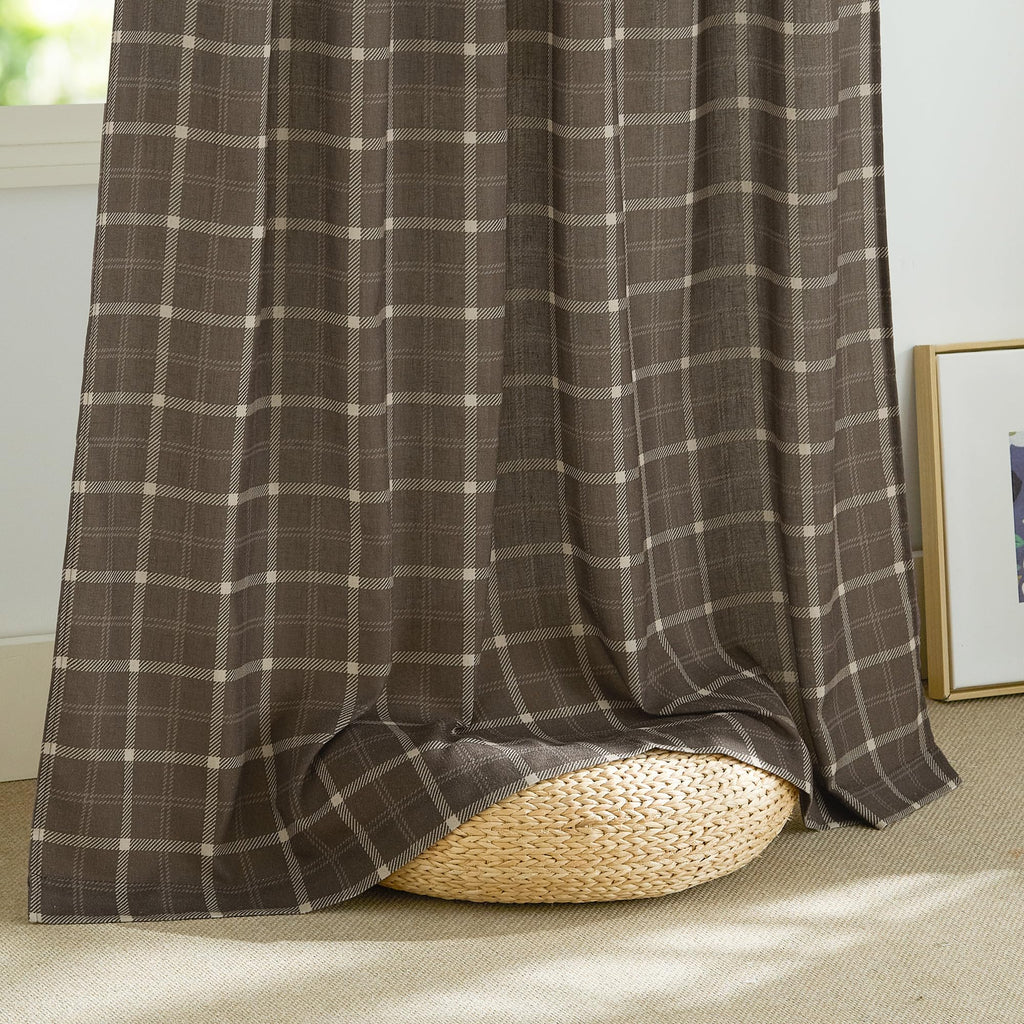 2 Panels Linen Cafe Gingham Curtains 30 inches Length
