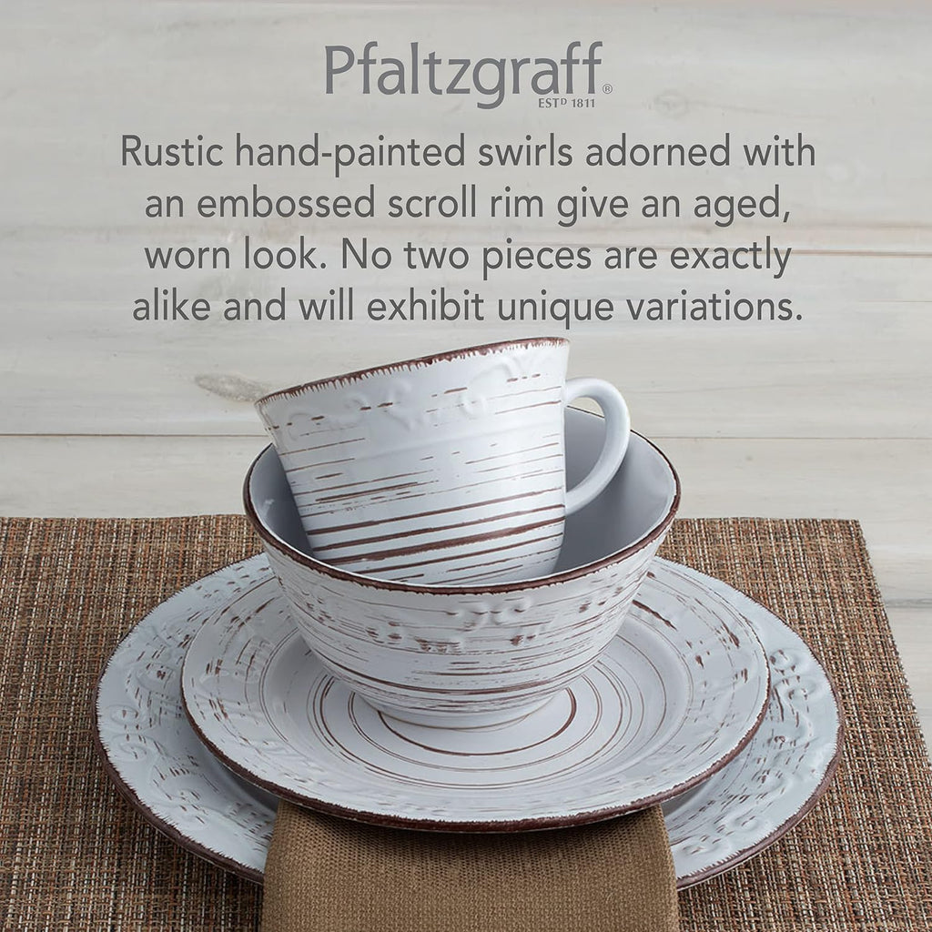 Trellis White 16-Piece Stoneware Dinnerware Set, Service for 4, Distressed White Finish