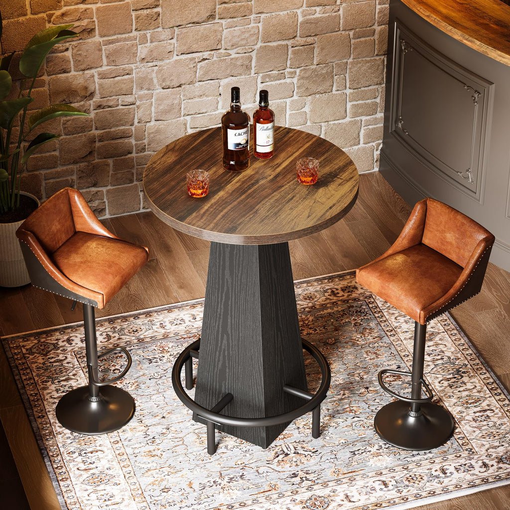 Bistro Pub Table, 37.4" High Round Bar Table for Small Bars, Brown and Black