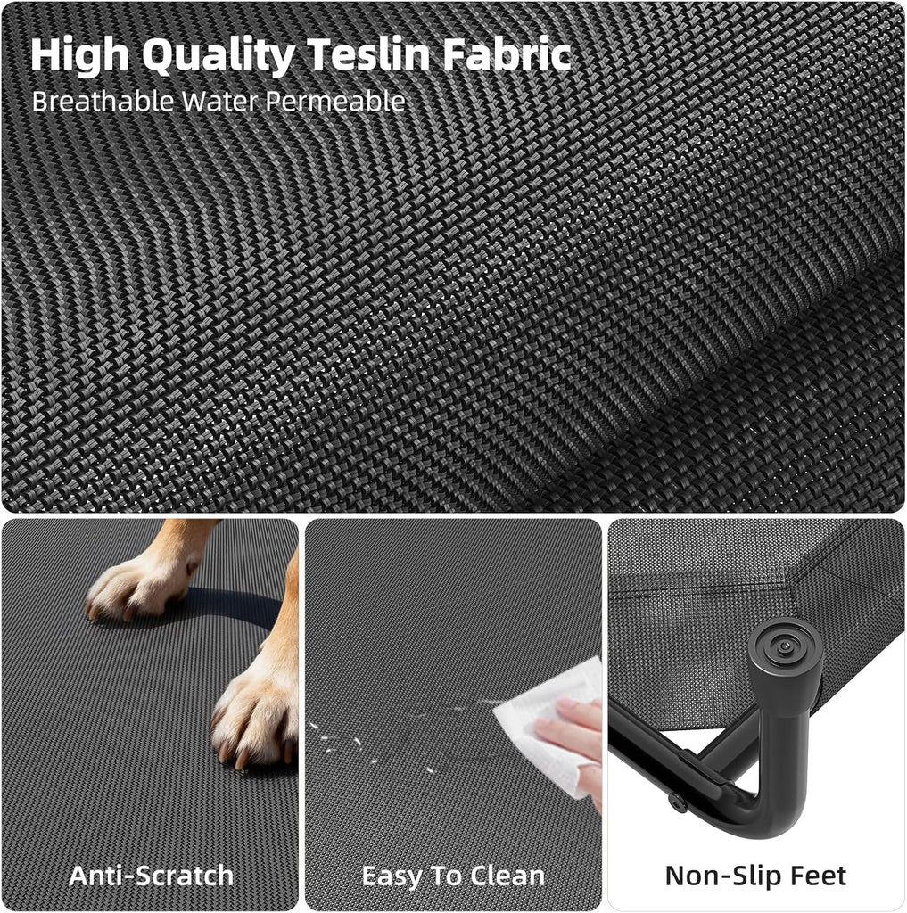 Elevated Dog Bed for Large Dogs, Cooling Raised Pet Cot with Breathable Mesh and Bolsters, Removable & Waterproof