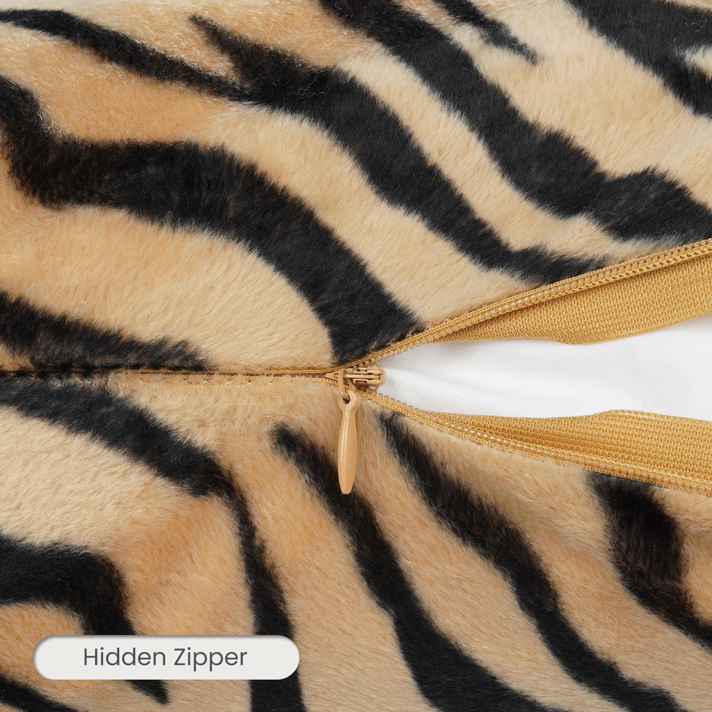Tiger Print Velvet Boho Throw Pillow Covers 18x18, Animal Print Tiger Decor