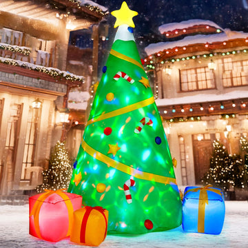 8 FT Tall Christmas Inflatables Tree Decoration, Lighted Giant Christmas Tree with Build-in Projection Blow Up