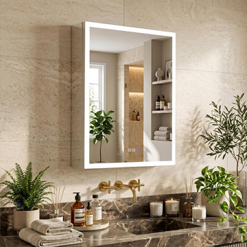 24" x 30" LED Medicine Cabinet, Lighted Medicine Cabinet, Surface & Recessed Mounting, Adjustable Color Temperature &