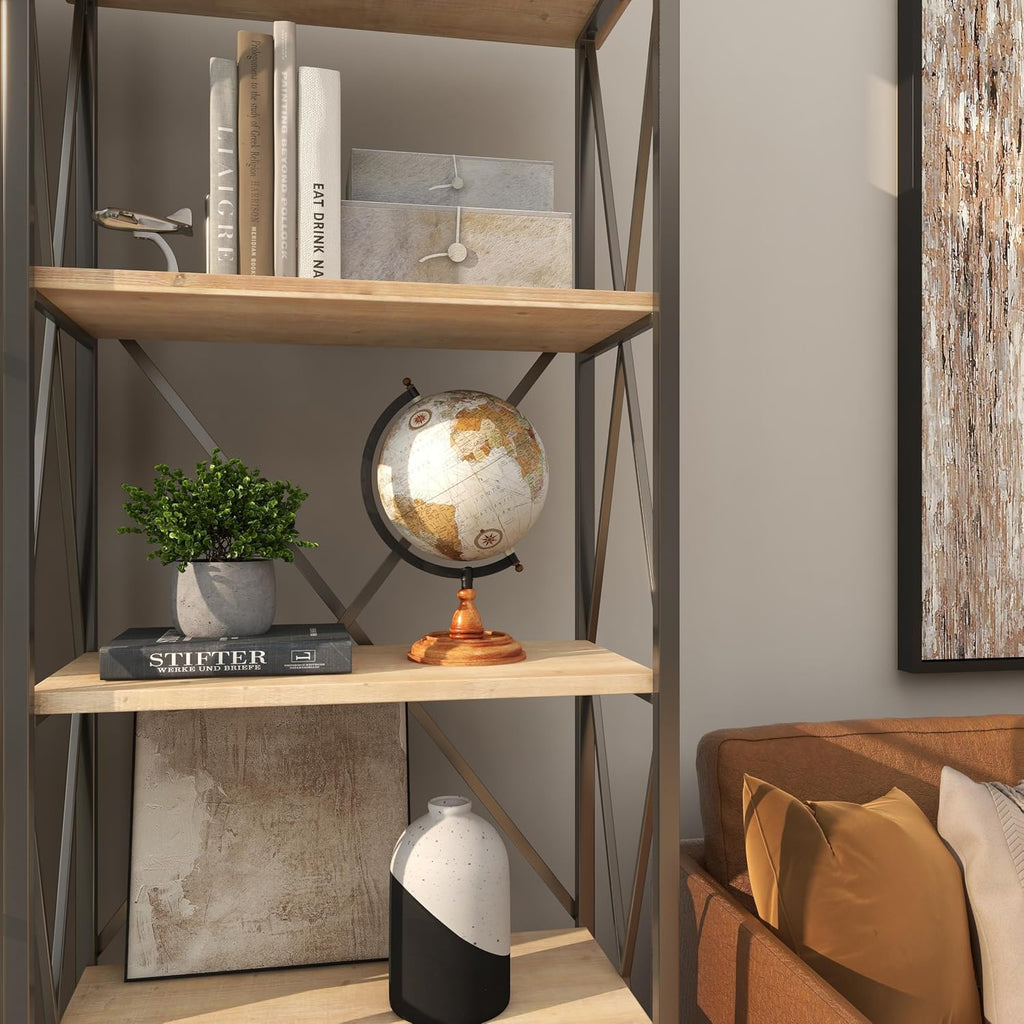 Mango Wood Globe with Wood Base, 9" x 8" x 13", Brown