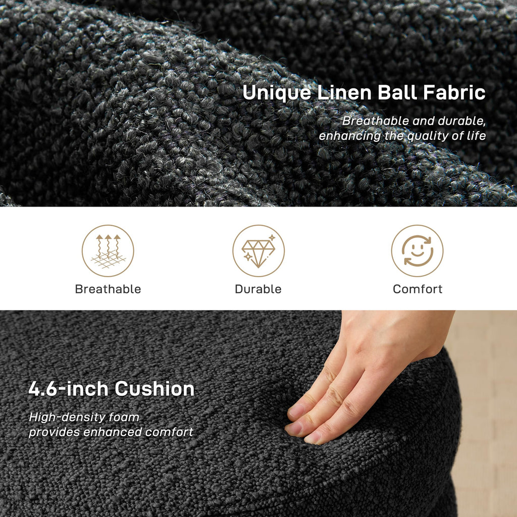 Round Ottoman with Storage Boucle Ottoman (Black)