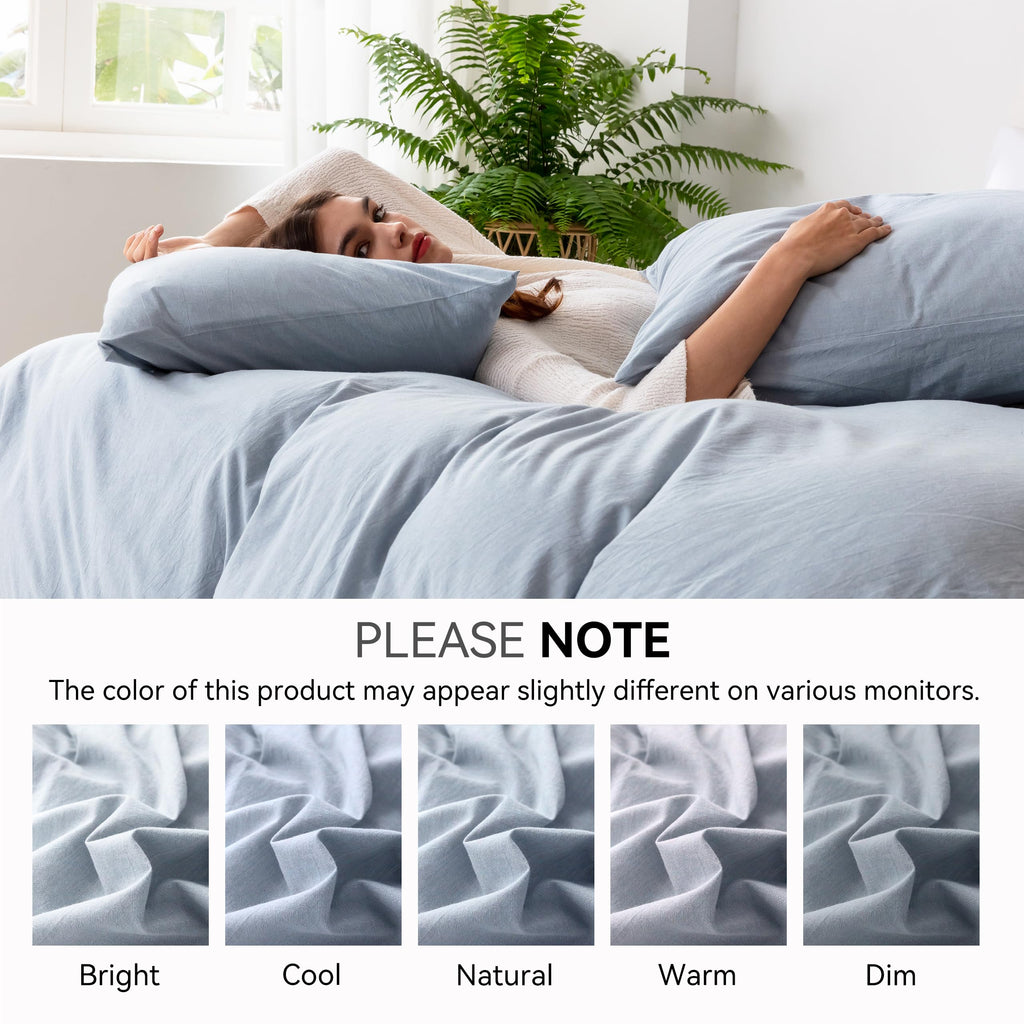 3 Piece Duvet Cover Set, 100% Organic Washed Cotton with Linen Feel Like Textured, Luxury Soft and