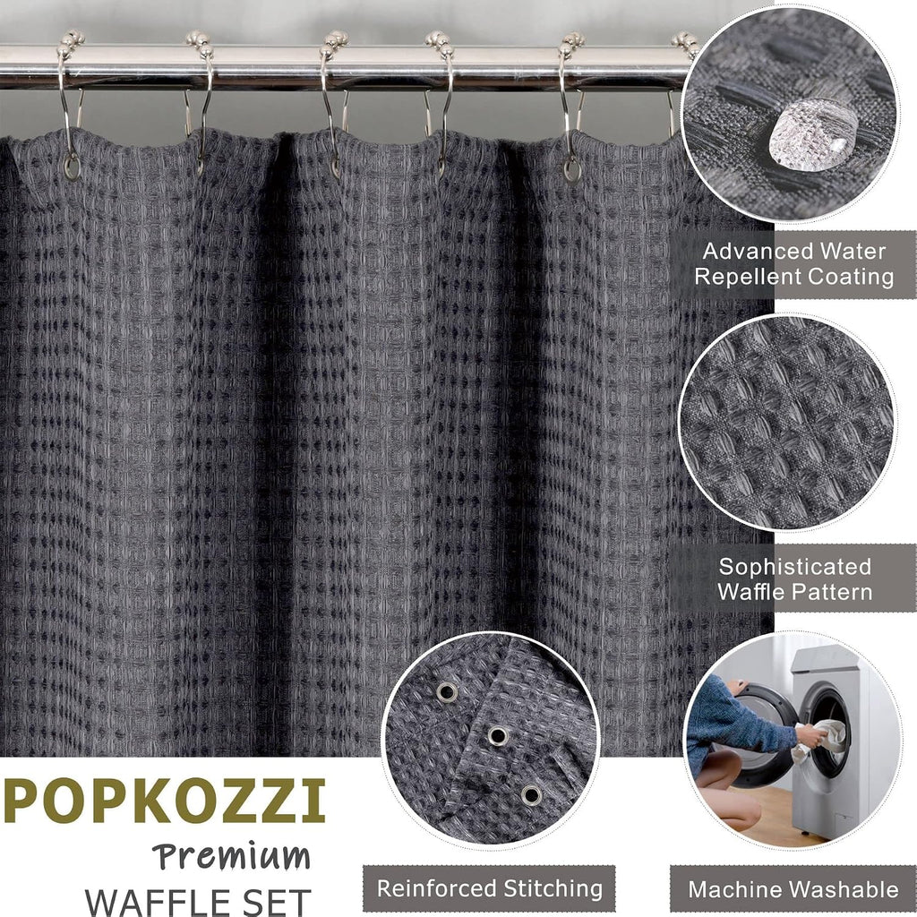 Dark Grey Bathroom Shower Curtain: Water Repellent Heavy Duty - 72"Lx72"W | Waffle Weave Textured 256GSM Weighted