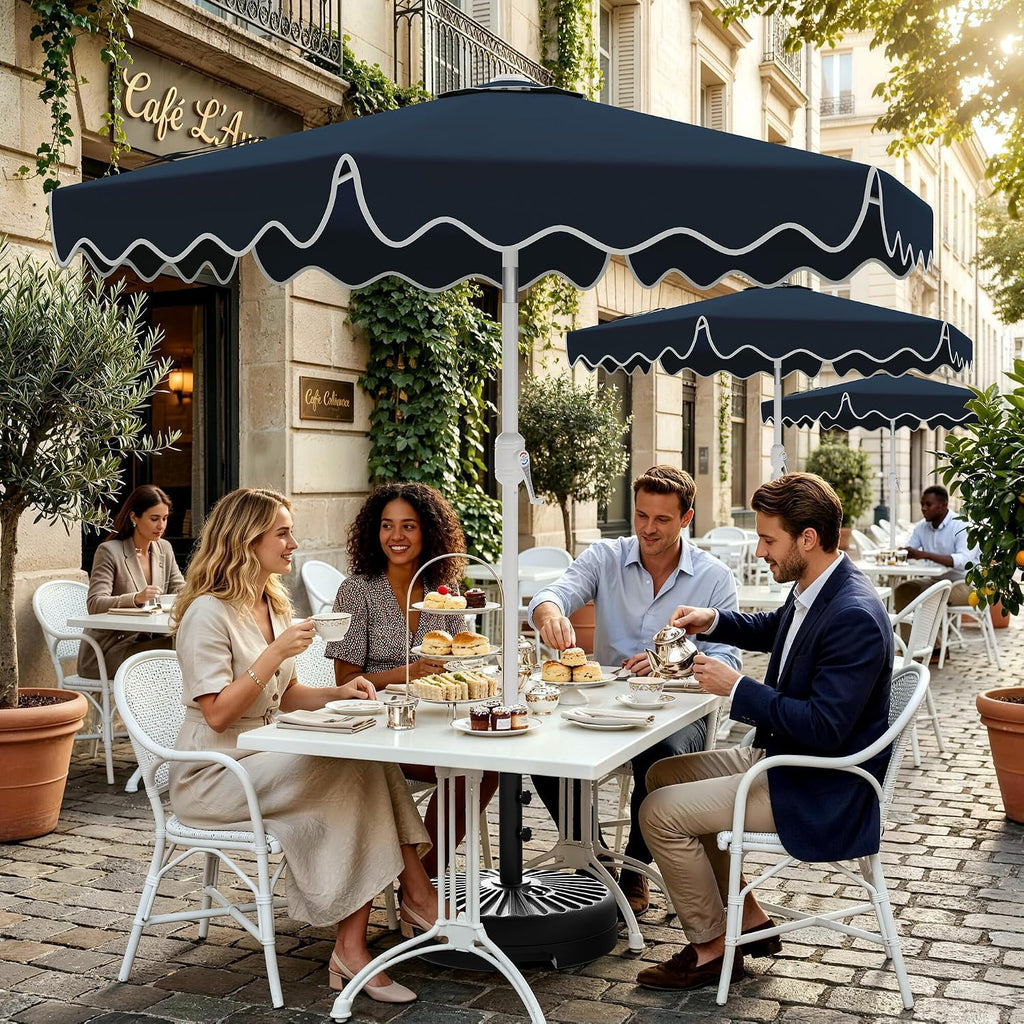 Patio Umbrella with Wavy Trim, UV-Fade-Resistant Canopy, Crank & Tilt - Navy 9ft