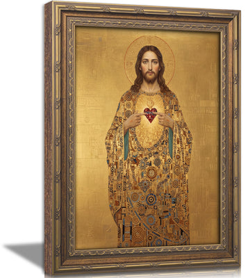 Vintage Gold Framed Sacred Heart of Jesus Wall Art