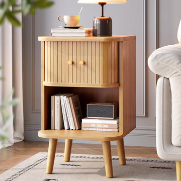 Mid Century Modern Nightstand, Charging Station, Oak