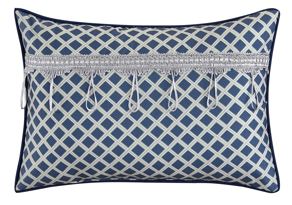 Navy King Comforter Set, Jacquard Bedding, Leaves 7 Pieces Bed Set, Comforters, Bedskirt, Pillows & Shams, Home Decor