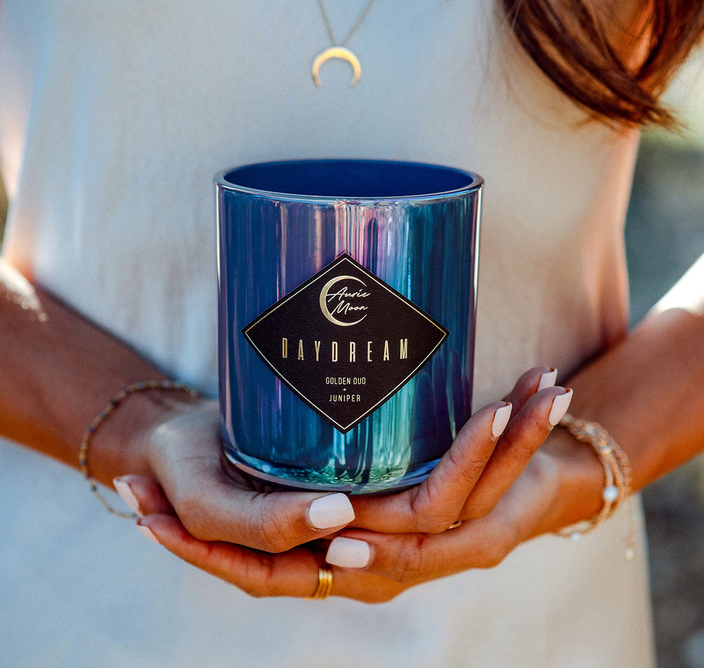Golden Oud + Juniper Scented Luxury Soy Coconut Candle for Women | Slow 70+ Hour Burn | Wood Crackling Wicks | 12 Oz