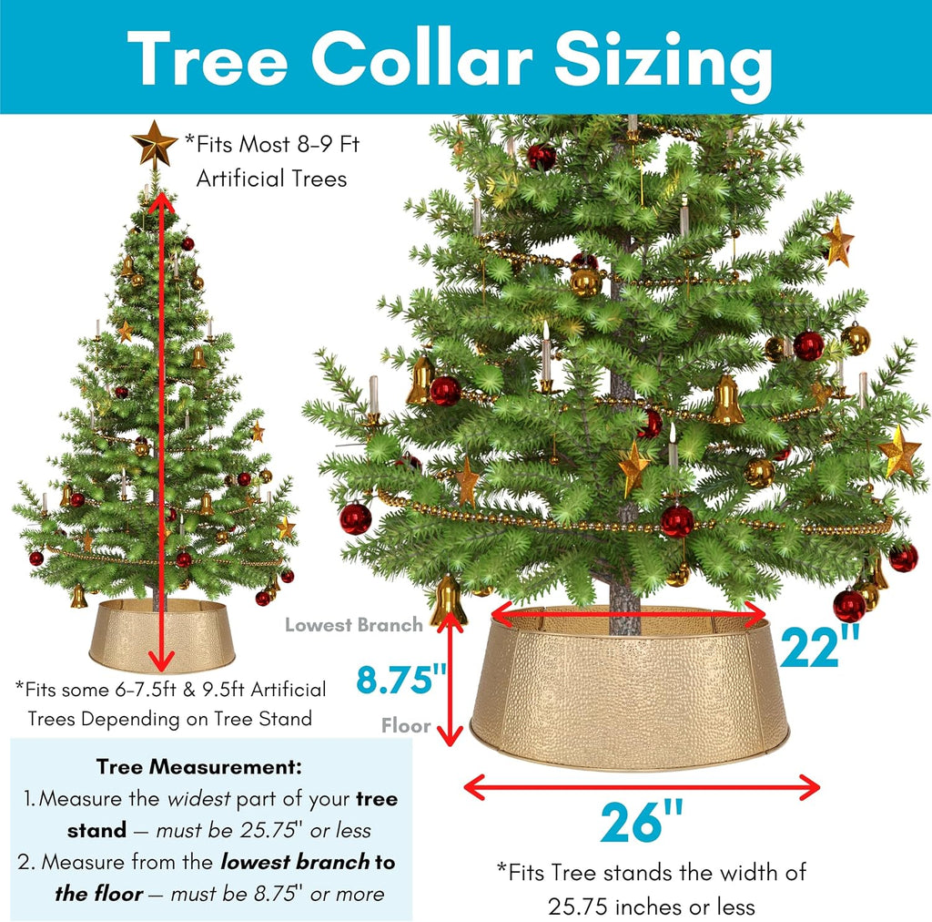 Metal Christmas Tree Collar - 22"/26" Easy Assembly 4-Panel Christmas Tree Base Cover - Heavy-Duty Bubble Iron Skirt