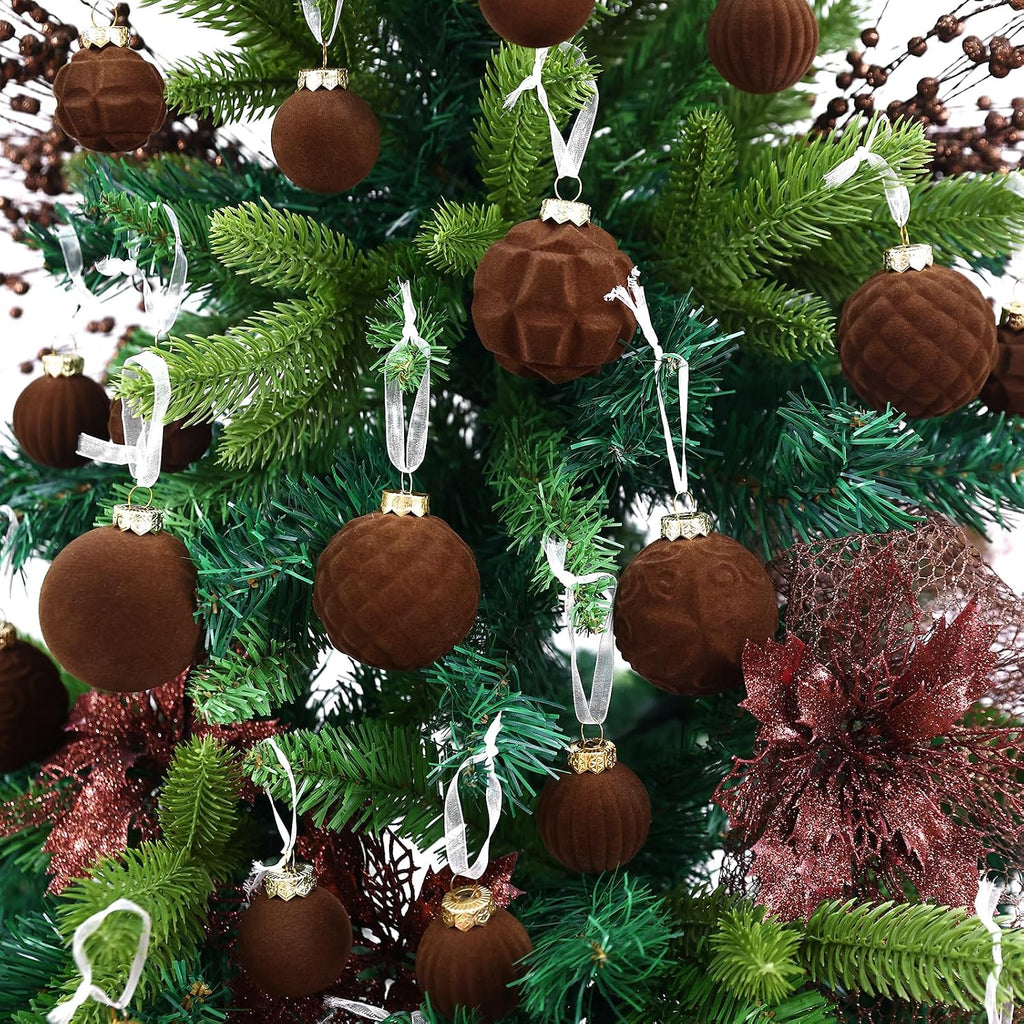 Velvet Christmas Ball Ornaments - 46pcs Flocked Christmas Tree Decorations Set Assorted Shatterproof Hanging
