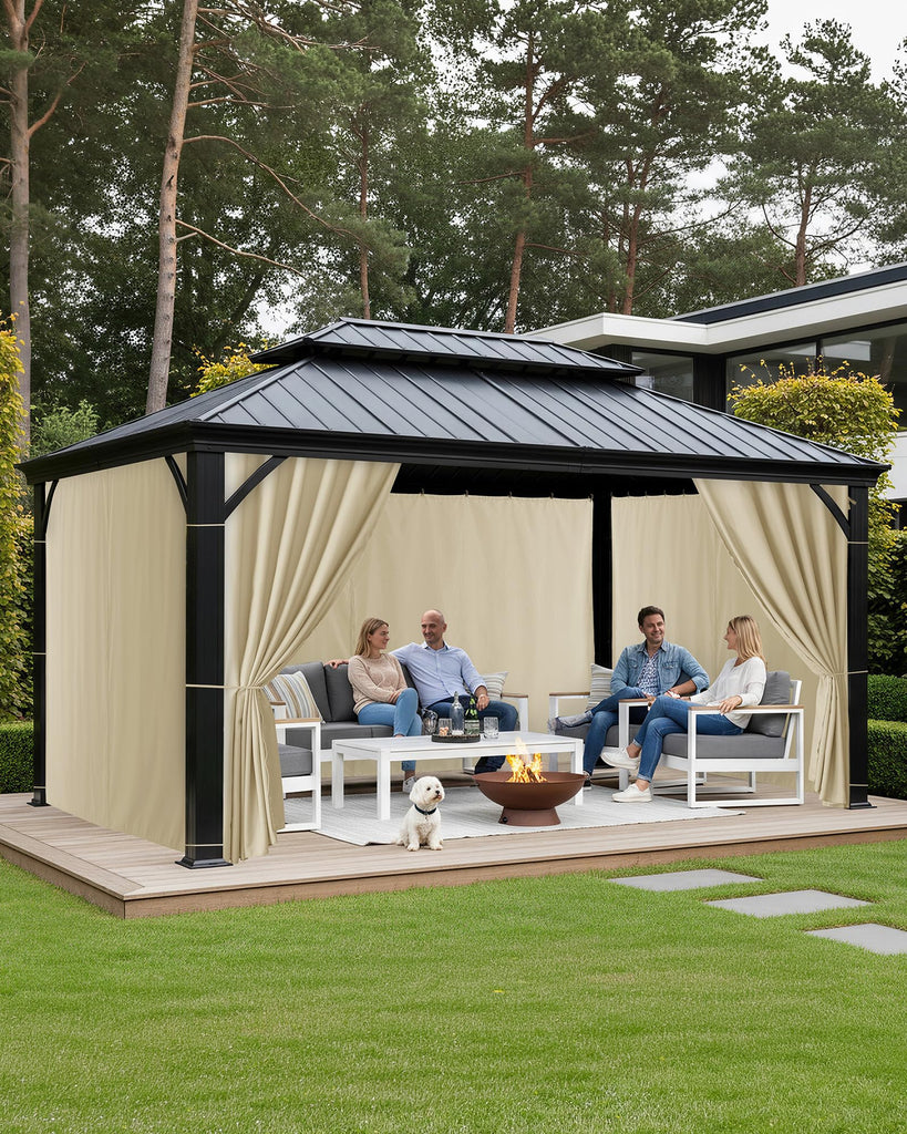 Patio Curtains Outdoor Waterproof with Zipper, 4-Panel, Cream