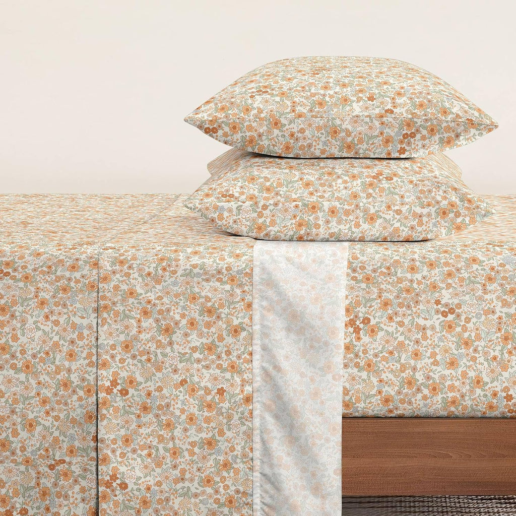 Floral Bed Sheets, 4-Piece Sheet Set, Shabby Chic Flower Pattern Printed Country Coquette Cottage Aesthetic Bedding