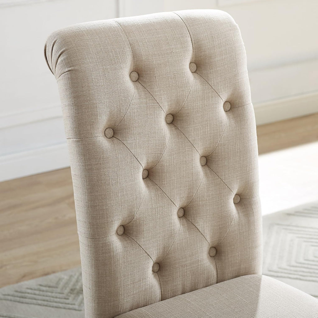 Solid Wood Tufted Parsons Dining Chairs, Set of 2, Tan