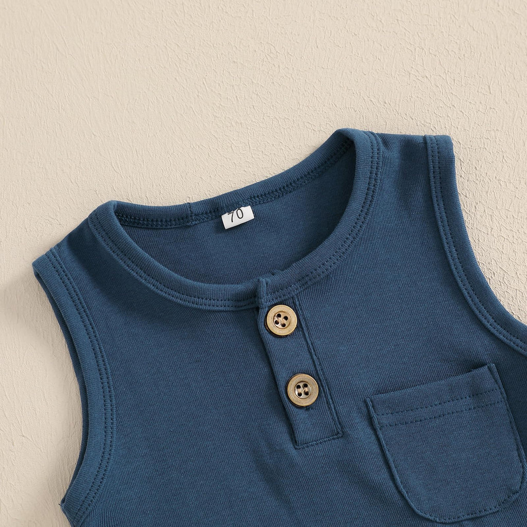 2Pcs Baby Boy Summer Clothes Infant Toddler Solid Color Sleeveless Tank Tops Shorts Set Blue