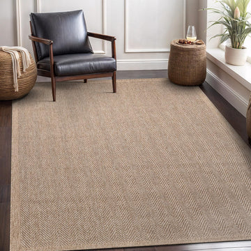 Easy Jute Rug 8x10, Indoor Outdoor Natural Color Fiber Area Rugs Rug Herringbone Seagrass Boho Woven Design