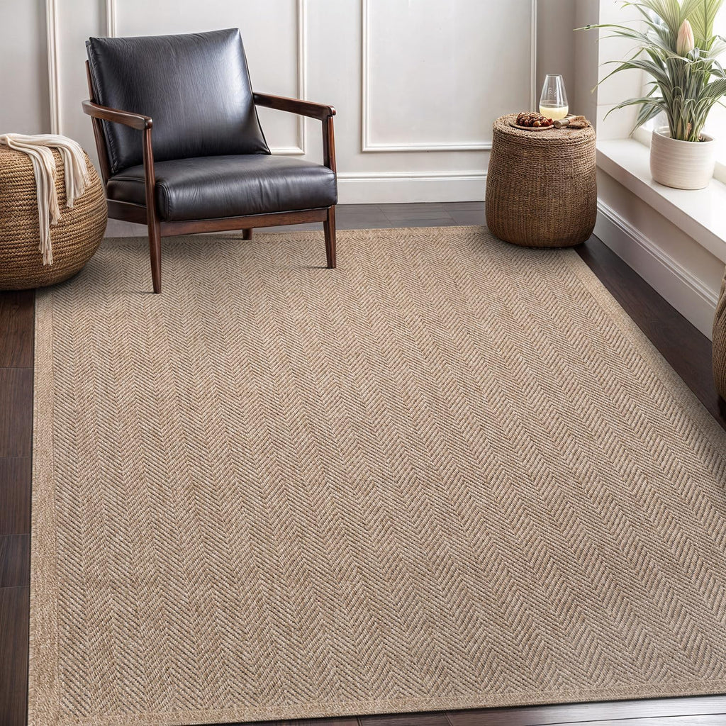Easy Jute Rug 5x7, Indoor Outdoor Natural Color Fiber Area Rugs