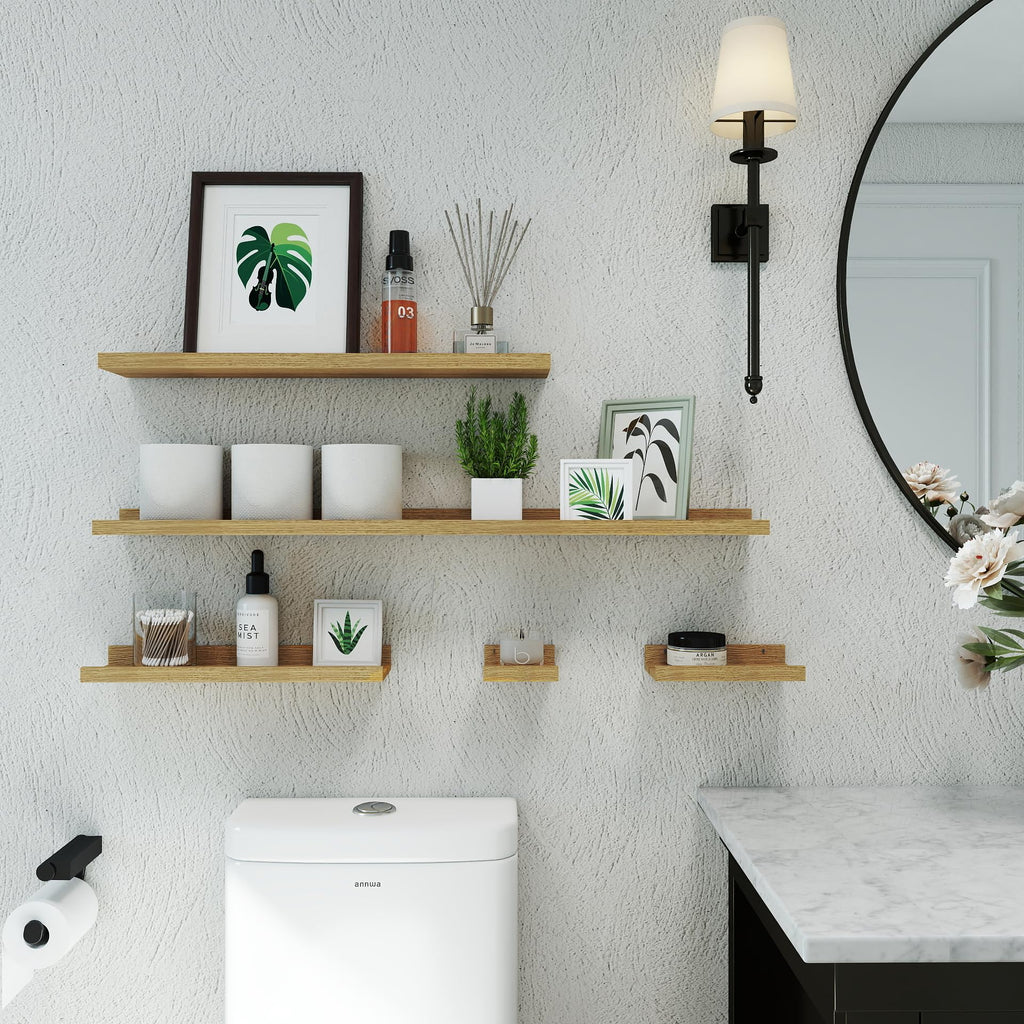 Oak Floating Shelves for Wall Decor, 32 in Shelf with Lip, 2 Set