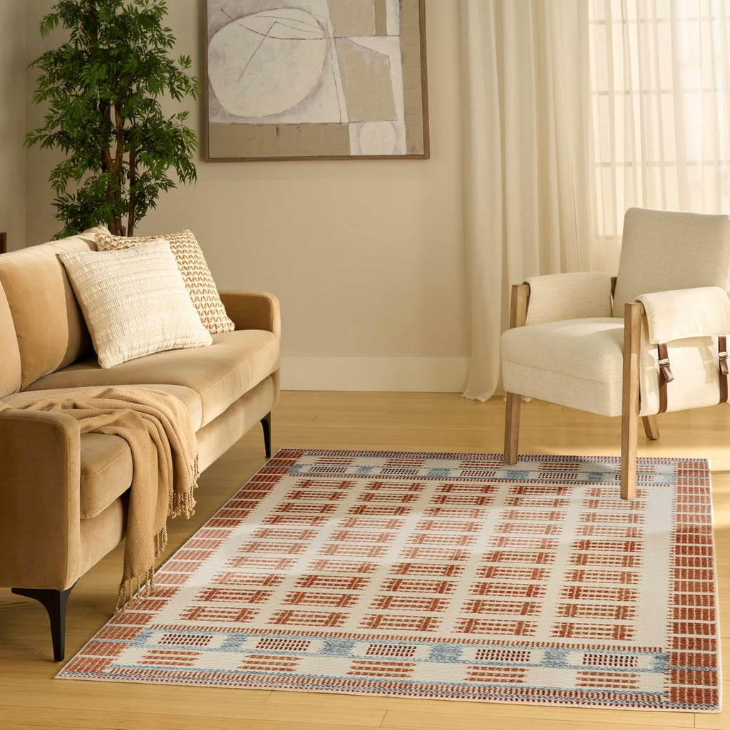 Home Nordic Ivory Rust Area Rug - Easy Clean, Non Shedding, Bed Room, Living Room, Dining Room, Kitchen (5' x