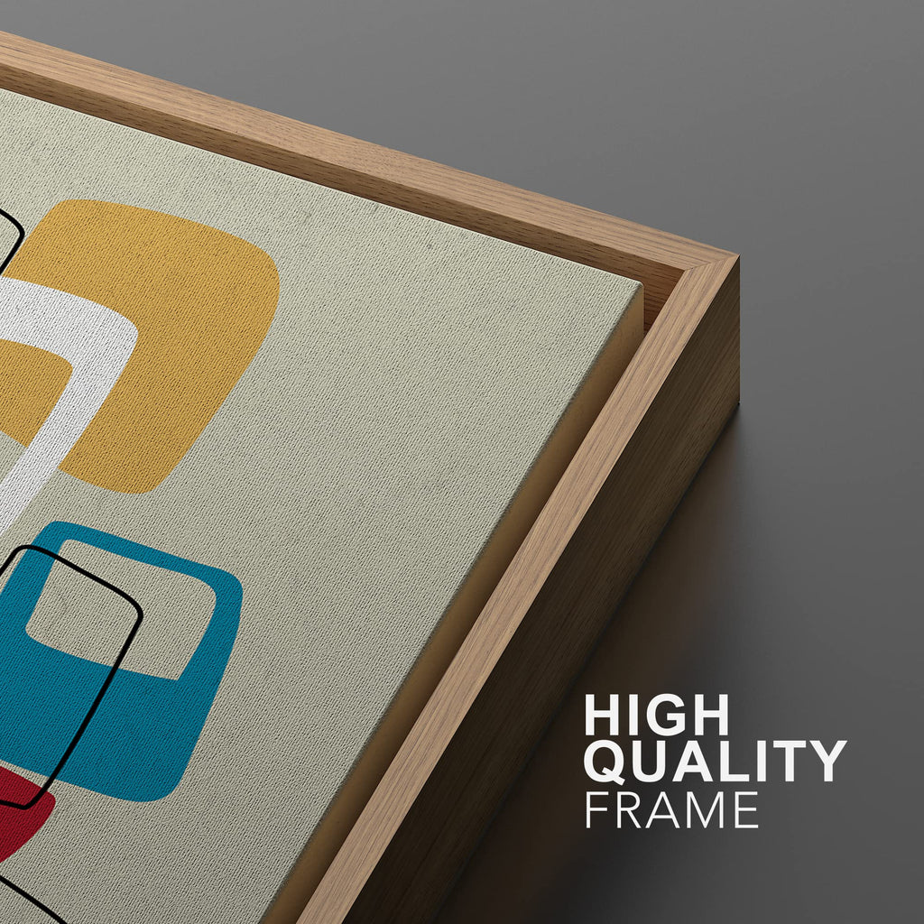 Framed Canvas Print Wall Art Mid-Century Modern Colorful Polygon Collage Abstract Shapes Illustrations Minimalism