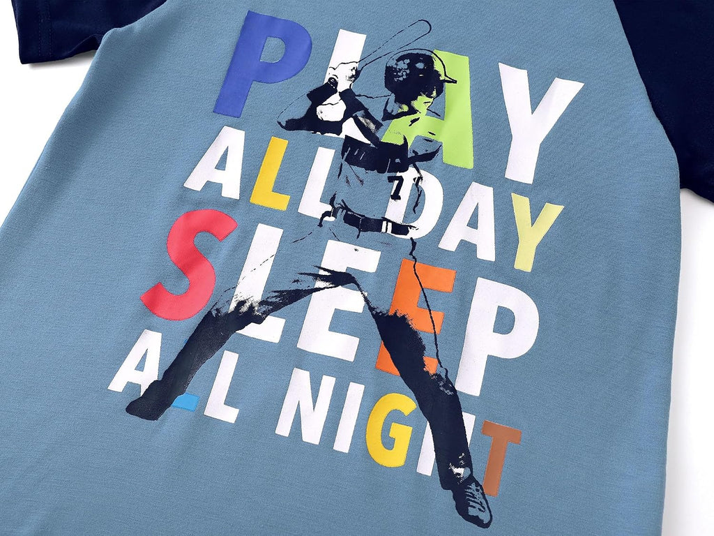 Boys Comfy Raglan Pajama Set Fun Print Tee & Shorts