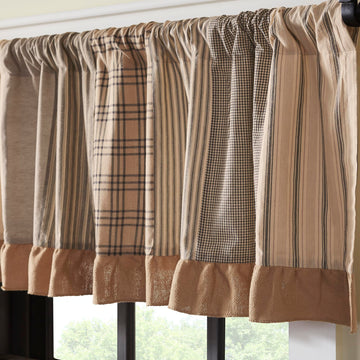 Sawyer Mill Charcoal Farmhouse Curtains Window Topper Linen Plaid Striped Patchwork Ruffled Light Filtering (Valance
