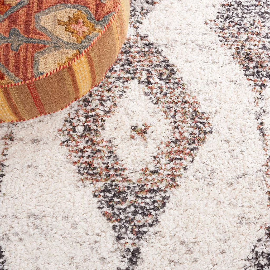 Jericho Shag Collection Area Rug, Ivory & Black, Moroccan Boho Design, Non-Shedding & Easy Care