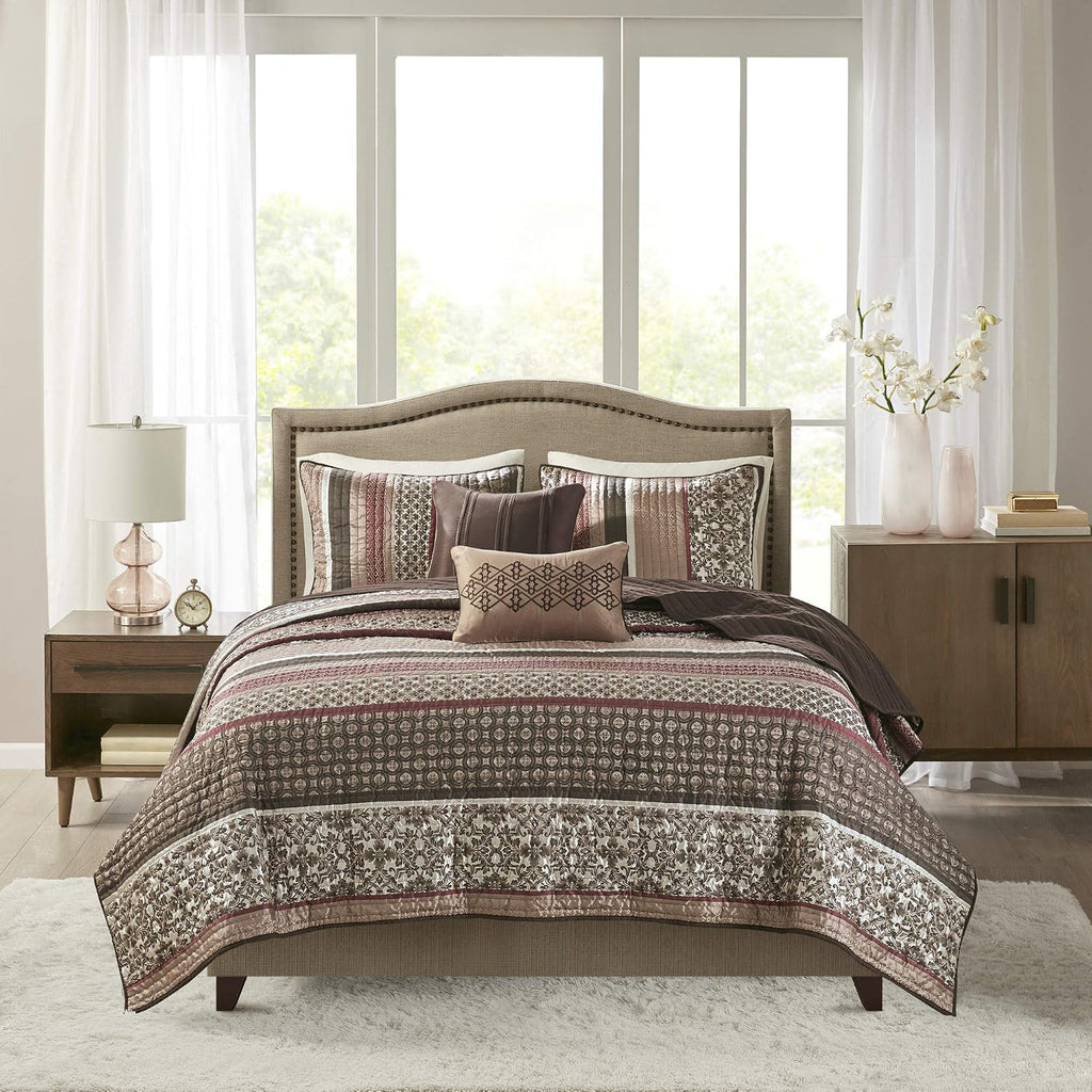 Quilt Set Luxurious Jacquard Stripes Design - All Season, Coverlet Bedspread Lightweight Bedding Layer, Shams