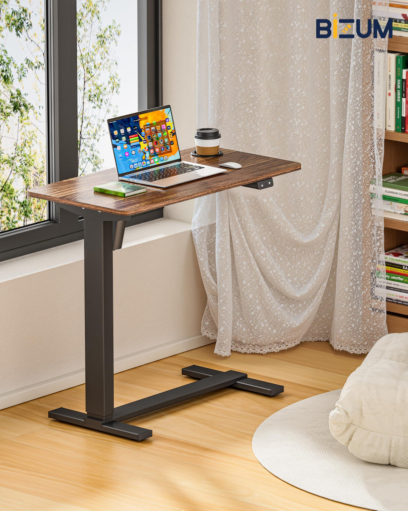Small Electric Standing Desk Bedside Table with Hidden Wheels 31.5 x 15.8 Inch Adjustable Computer Laptop Office