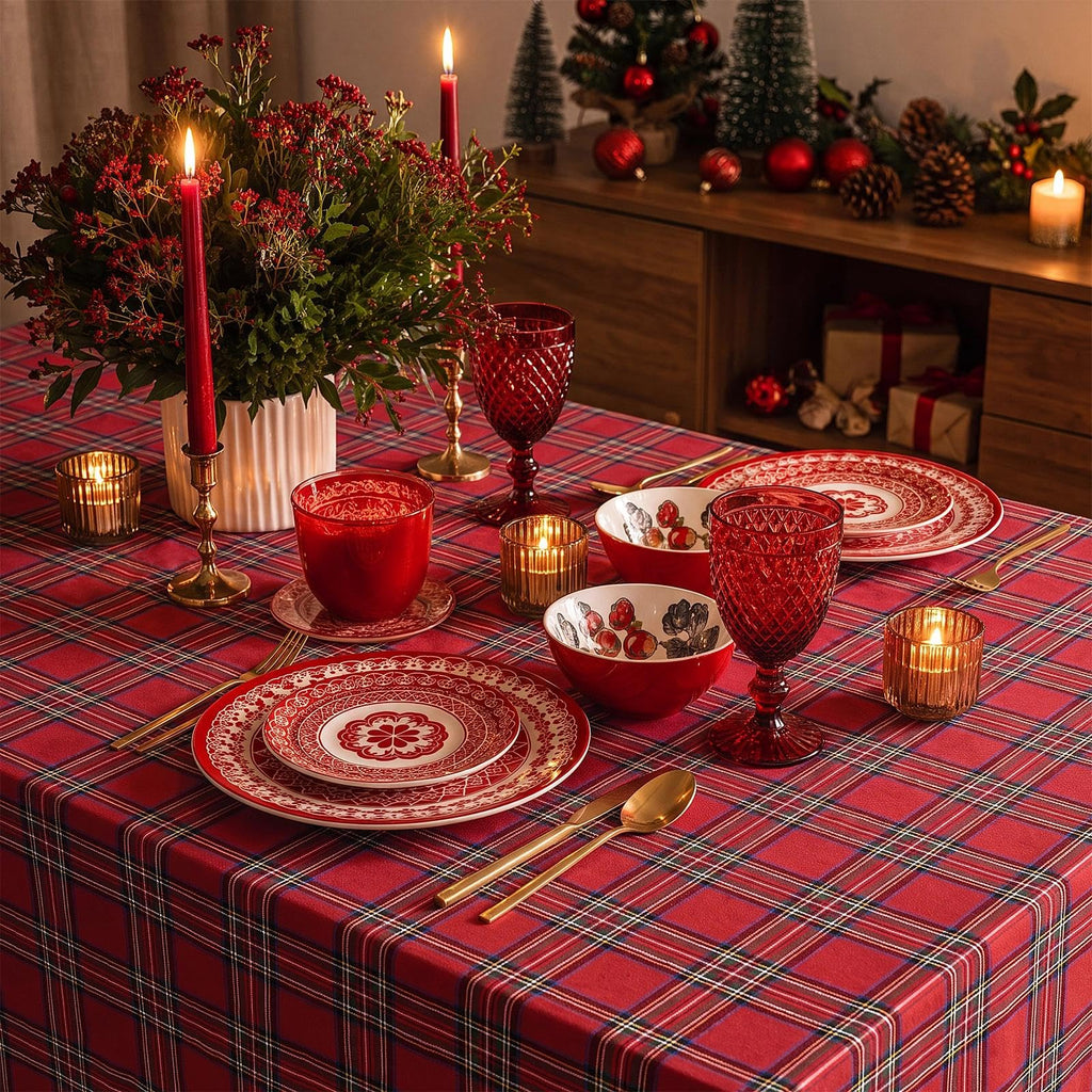 Christmas Checkered Tablecloth Rectangle, Red, 54 x 80 Inch, 6ft