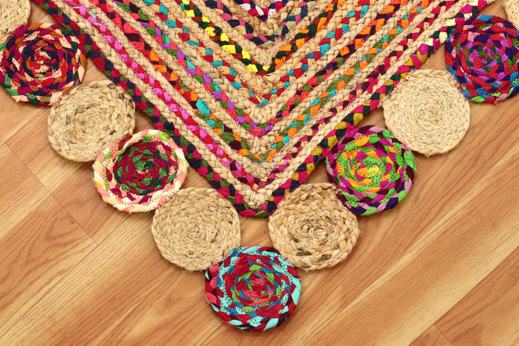 Rectangular Area Rug - 2x3 Feet Multicolor Cape Code Chindi Cotton Jute Rug Geometric Kilim Rug Indoor Outdoor Use