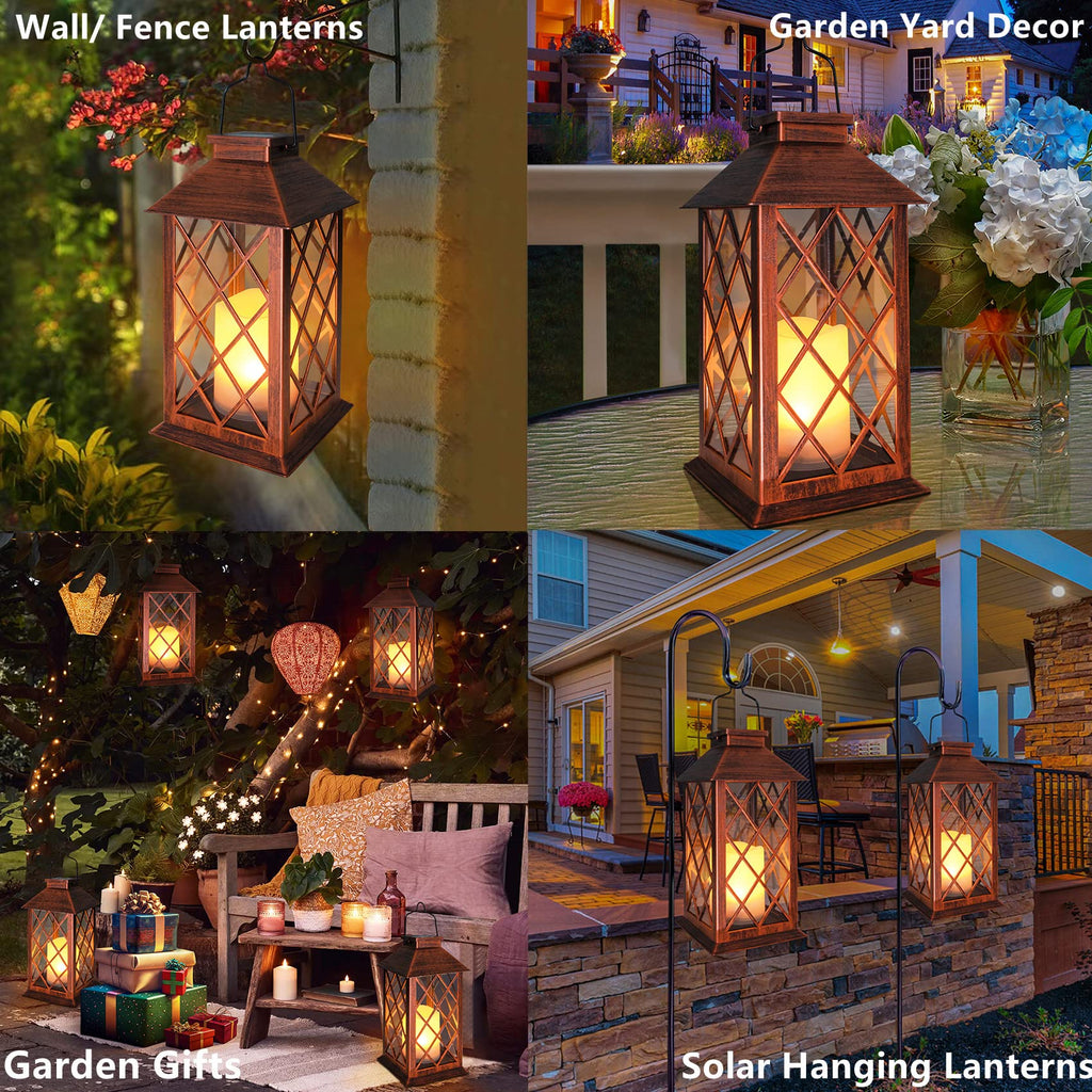 14" Solar Lanterns Outdoor Garden Lantern Waterproof LED Flickering Flameless Candle Mission Lights for