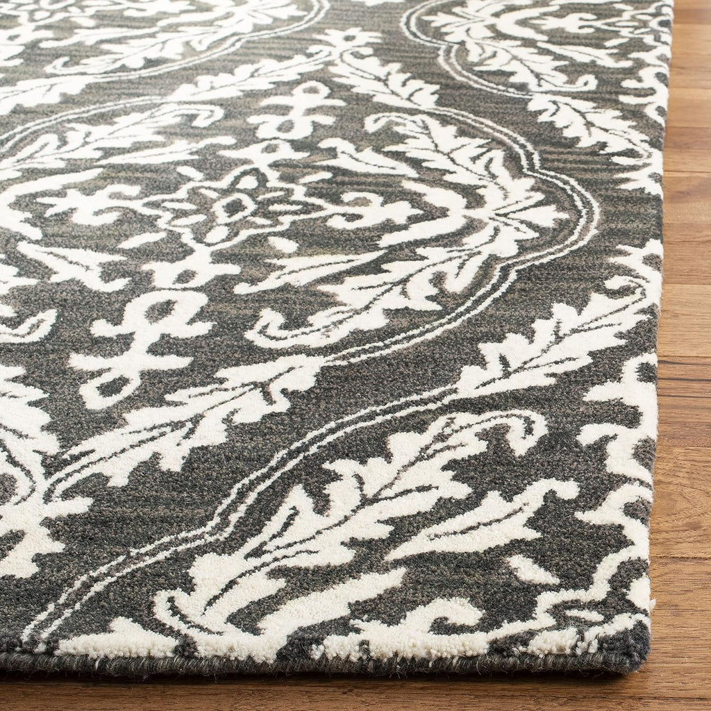 Blossom Collection Area Rug - 6' Square, Charcoal & Ivory, Handmade Wool, Ideal for High Traffic Areas (BLM602H)