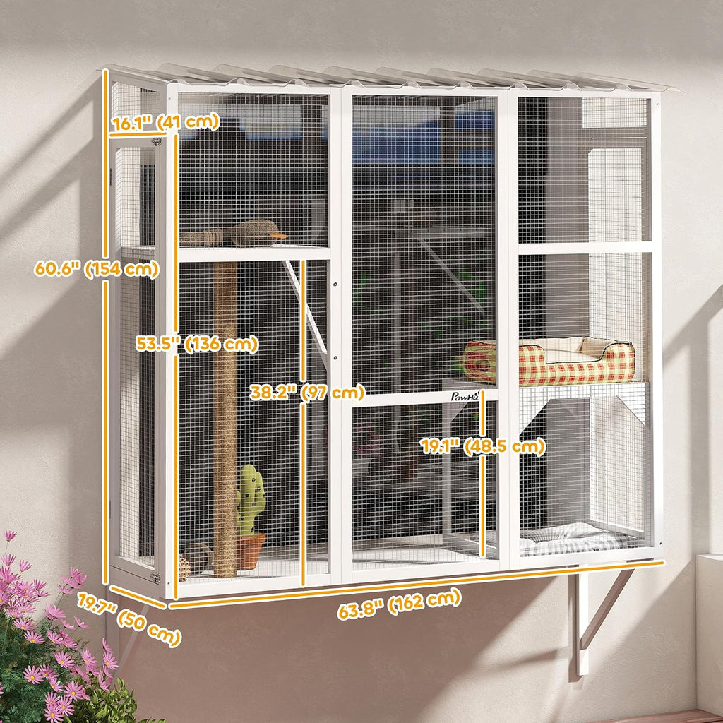 Outdoor Catio for 2-3 Large Indoor Cats 2 Jumping Platforms White