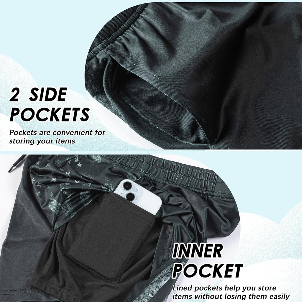 Boys Swim Trunks with Compression Liner Boys Stretch Swim Shorts Quick Dry 2 in 1 Beach Shorts