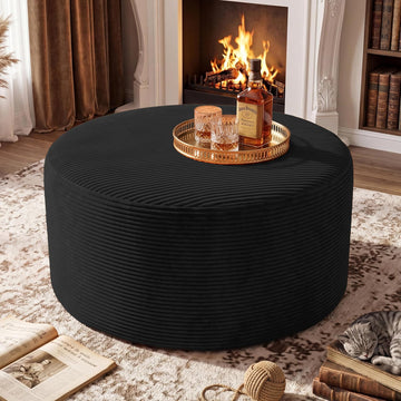 Round Coffee Table Ottoman for Corduroy Cloud Sectional Couches in a Box Memory Foam Compressed Pouf Footstool Rest