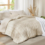 Tufted Boho Comforter Set Queen - Beige Boho Bed Set, GentleSoft 3 Pieces Farmhouse Shabby Chic Embroidery Bedding